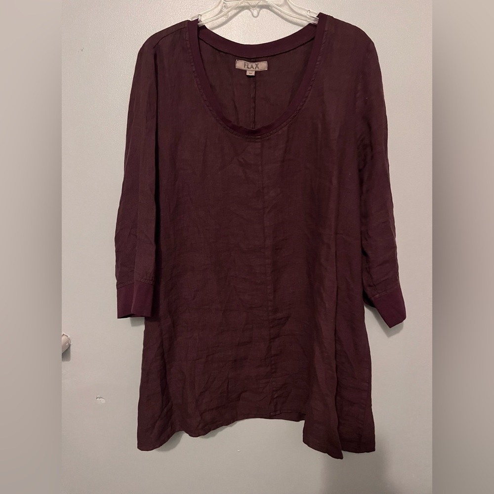 FLAX • Flax Linen Lagenlook Burgundy Tunic Blouse • Medium